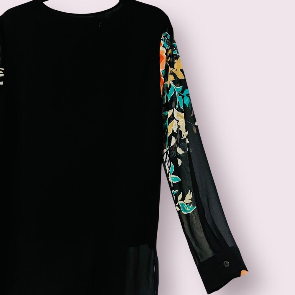 Chico's Womens Top 1 Medium Black Twofer Attached Shell Sheer Tunic Embroidered - Picture 11 of 14
